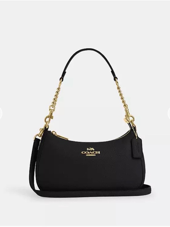 Coach Handbags - COACH Black Pebbled Leather Shoulder Bag with Gold Hardware